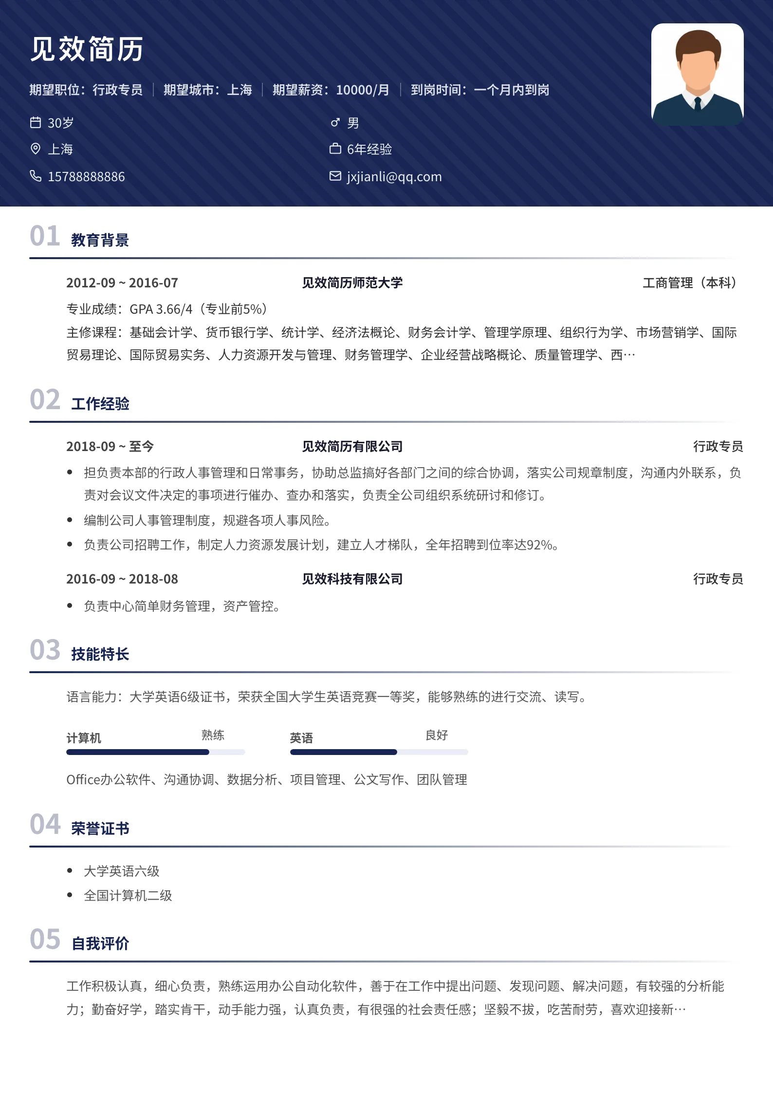 午夜编号简历模板