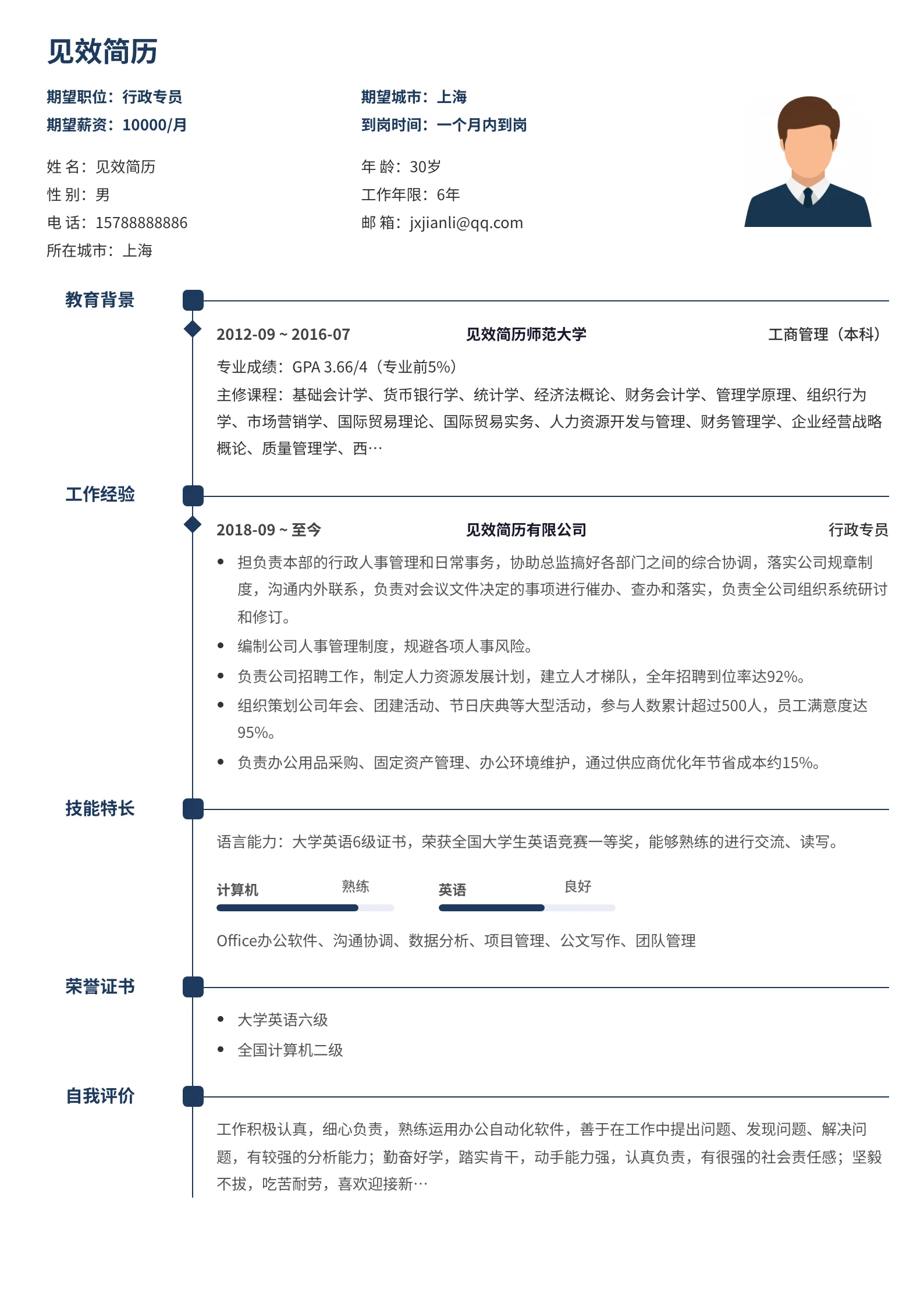 海军蓝菱形时间轴简历模板