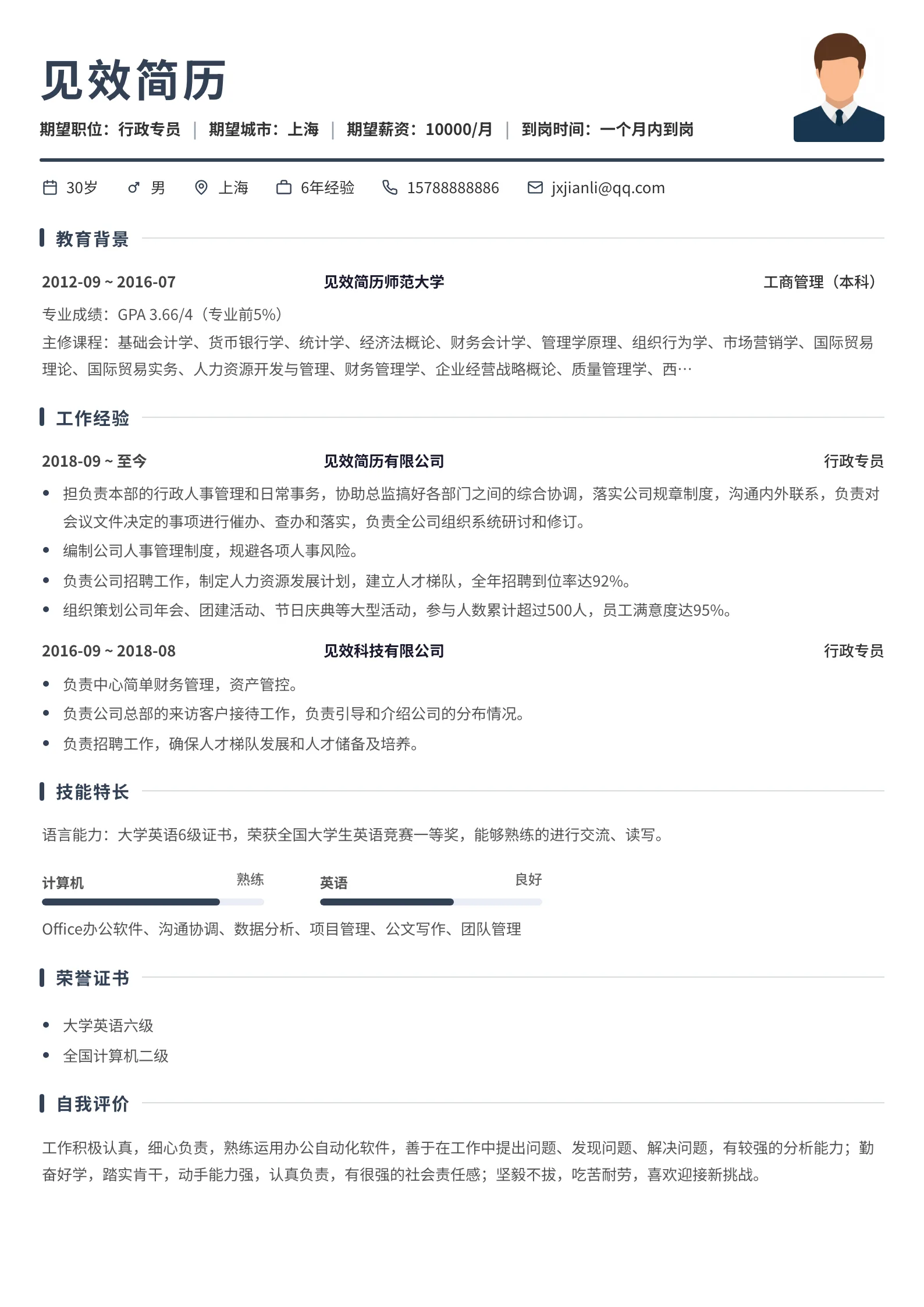 石墨粗线头部简历模板